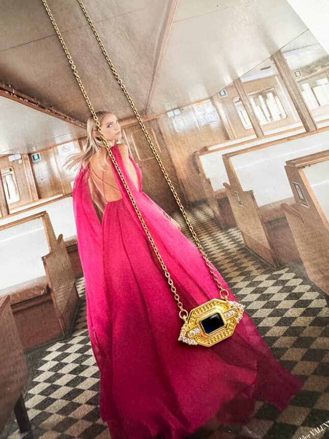 Çelik Gold Lacivert Taşlı Kolye (45 Cm)