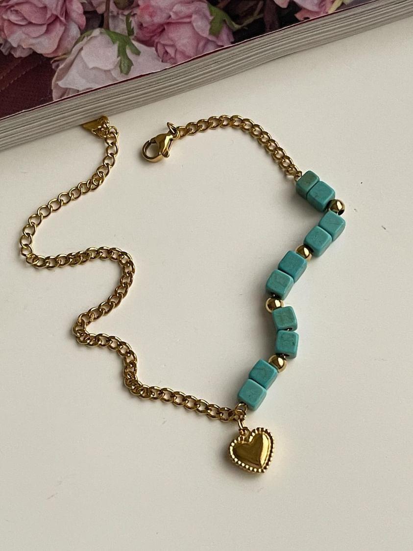 Çelik Gold Mavi Firuze Kalpli Halhal (27 Cm)