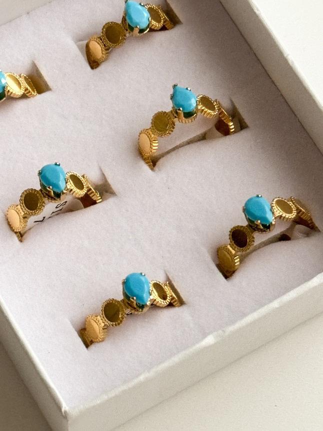 Çelik Gold Mavi Firuze Numaralı Yüzük (17 Numara)