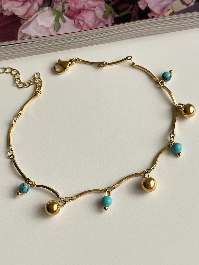Çelik Gold Mavi Firuze Topçuklu Halhal (27 Cm)