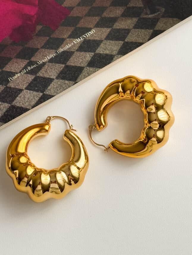 Çelik Gold Midye Büyük Küpe (4 Cm)
