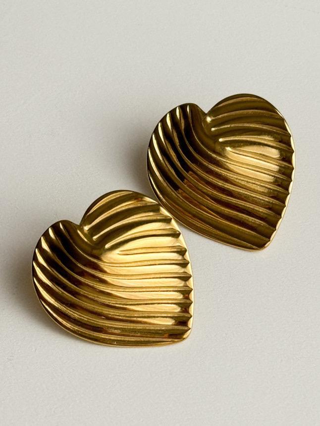 Çelik Gold Midye Kalp Küpe (3 Cm)