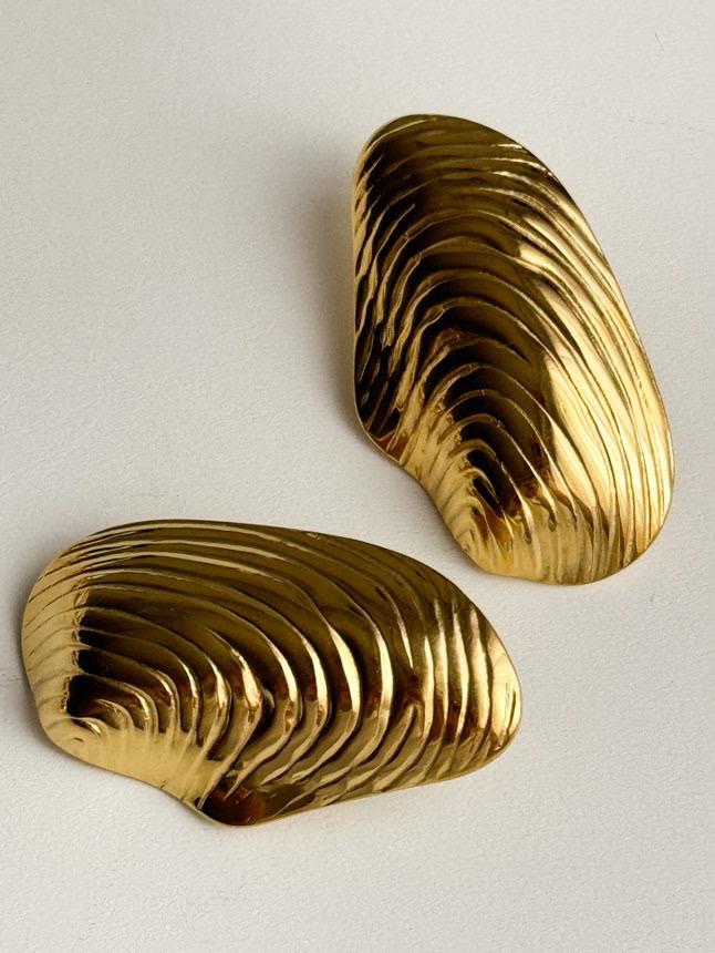 Çelik Gold Midye Küpe (4 Cm)