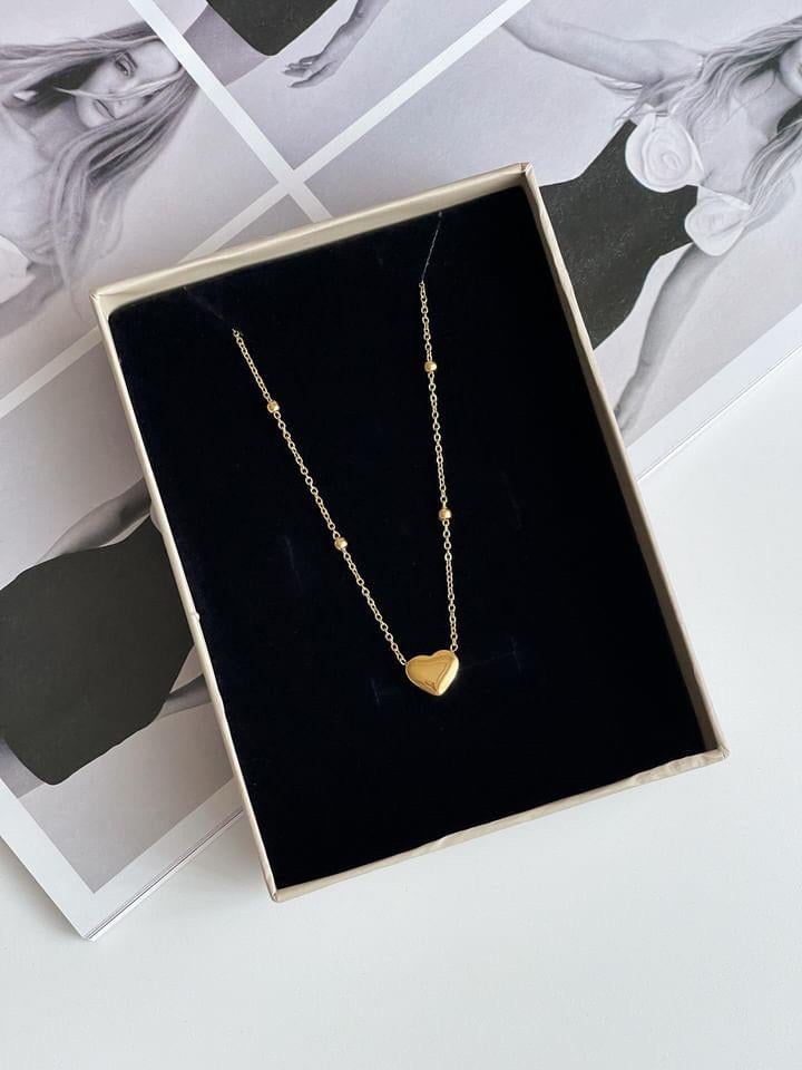 Çelik Gold Minimal Kalpli Topçuklu Kolye (46 Cm)