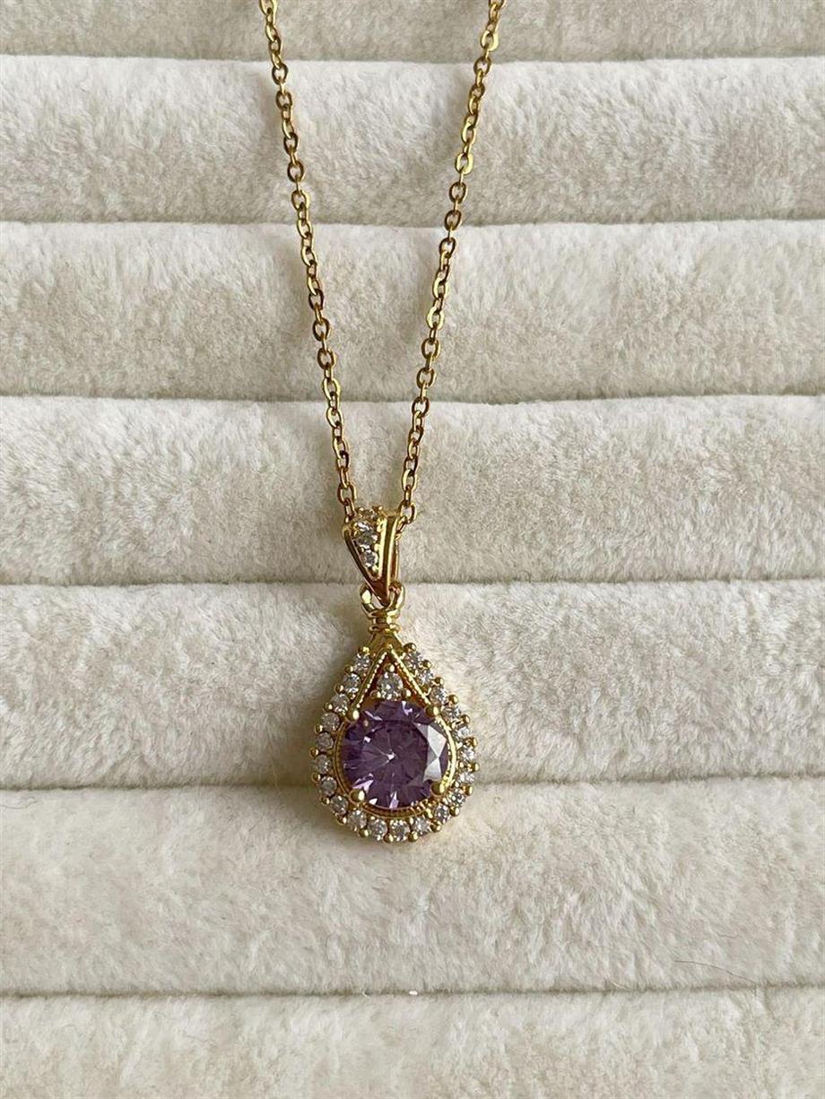 Çelik Gold Mor Taşlı Hera Kolye (46 Cm)