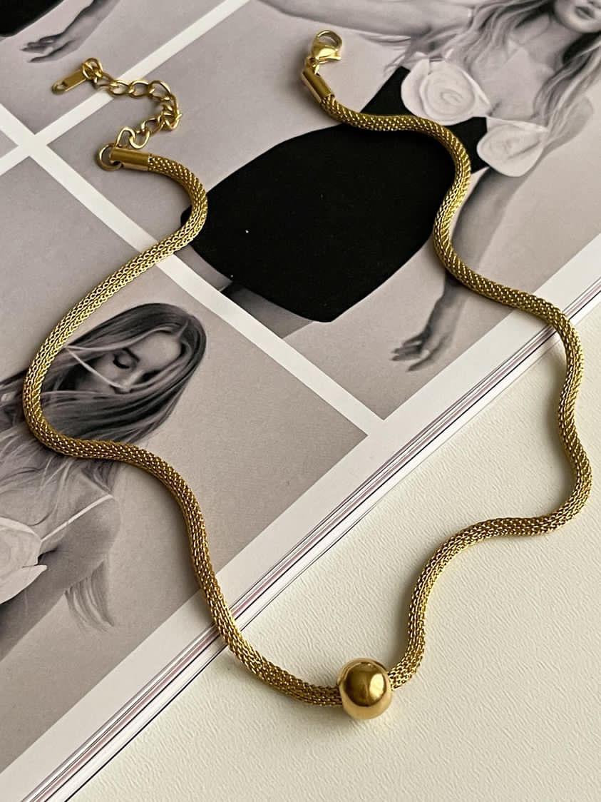 Çelik Gold Örgü Topçuklu Kolye (45 Cm)