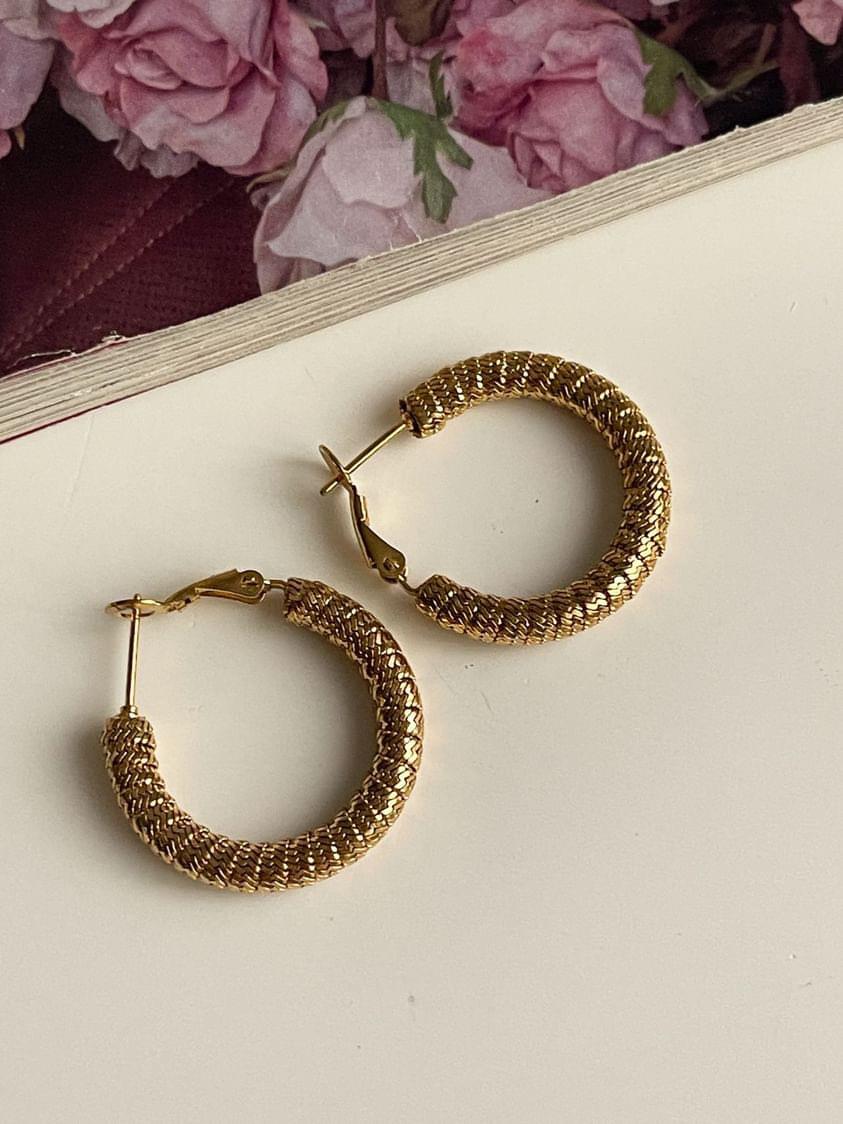 Çelik Gold Parıltılı Halka Küpe (2.70 Cm)