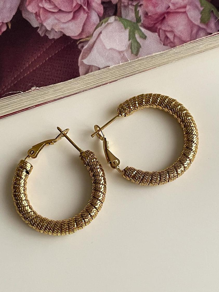 Çelik Gold Parıltılı Halka Küpe (3 Cm)