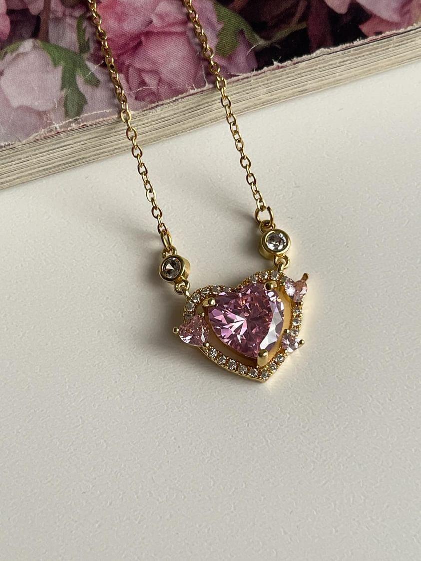Çelik Gold Pembe Kalpli Kolye (48 Cm)