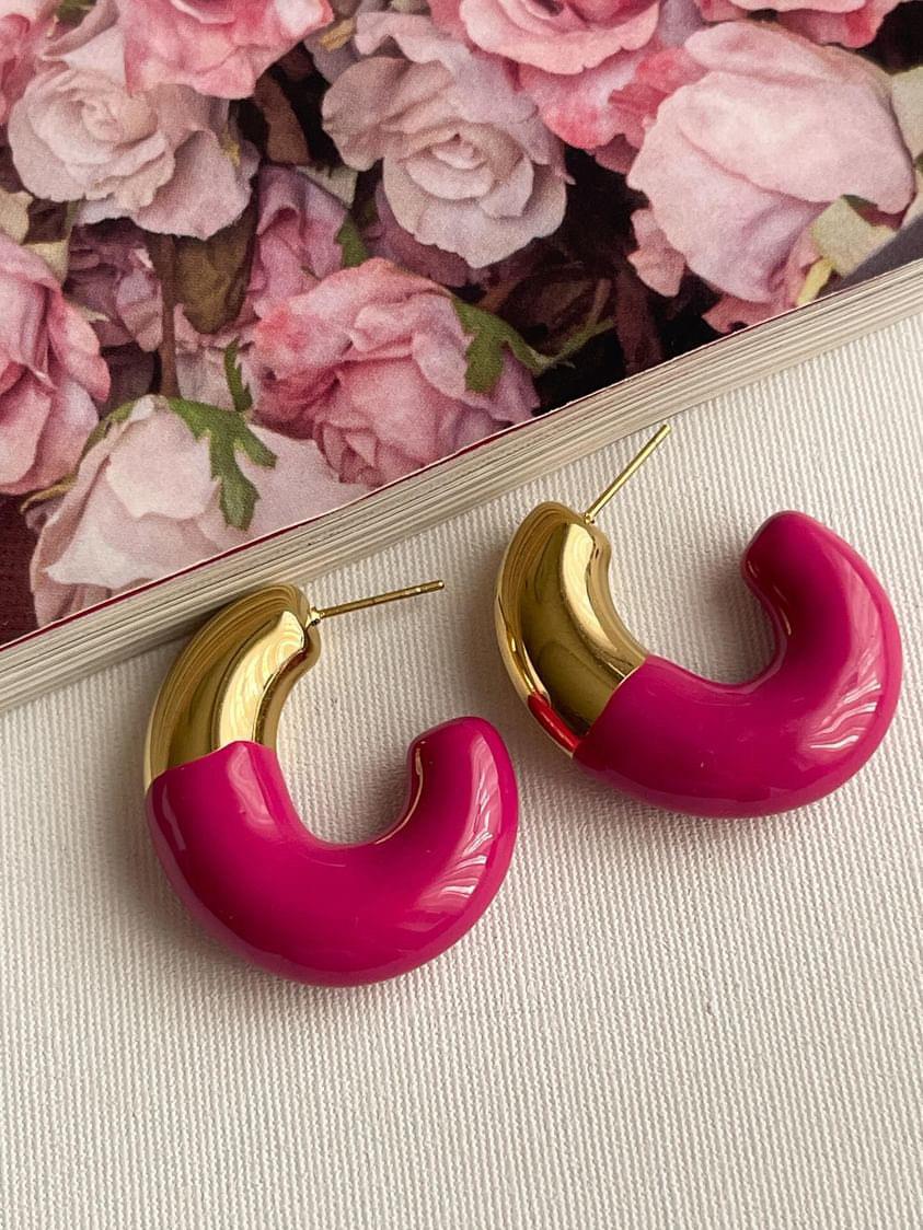 Çelik Gold Pembe Mineli Hafif Boru Küpe (3 Cm)
