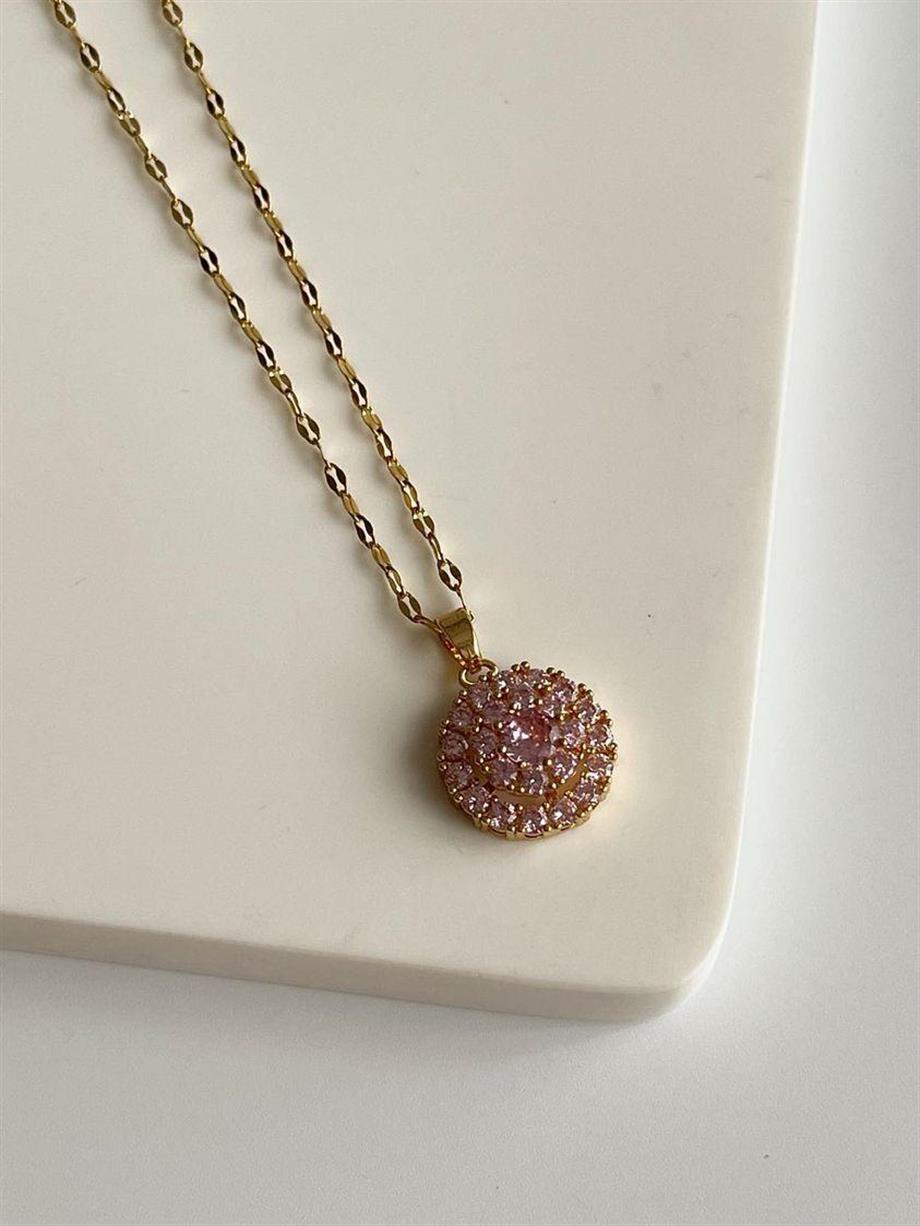 Çelik Gold Pembe Taşlı Hera Kolye (46 Cm)