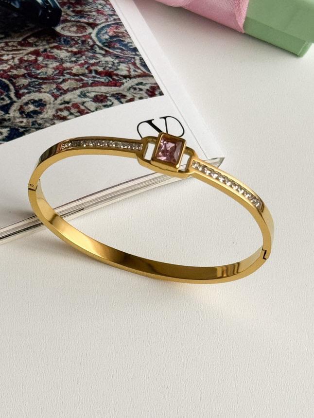 Çelik Gold pembe Taşlı Kelepçe Bileklik