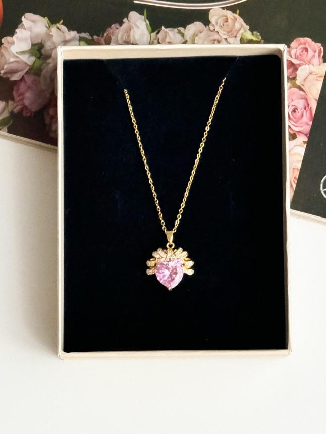 Çelik Gold Pembe Taşlı Prenses Kolye (45 Cm)