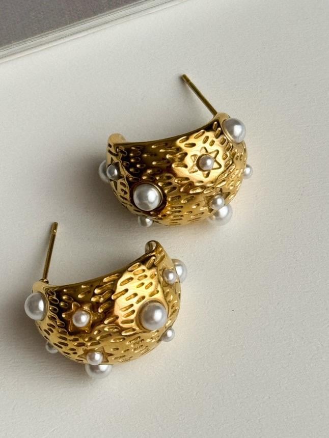Çelik Gold Renk İncili Küpe (2 Cm)