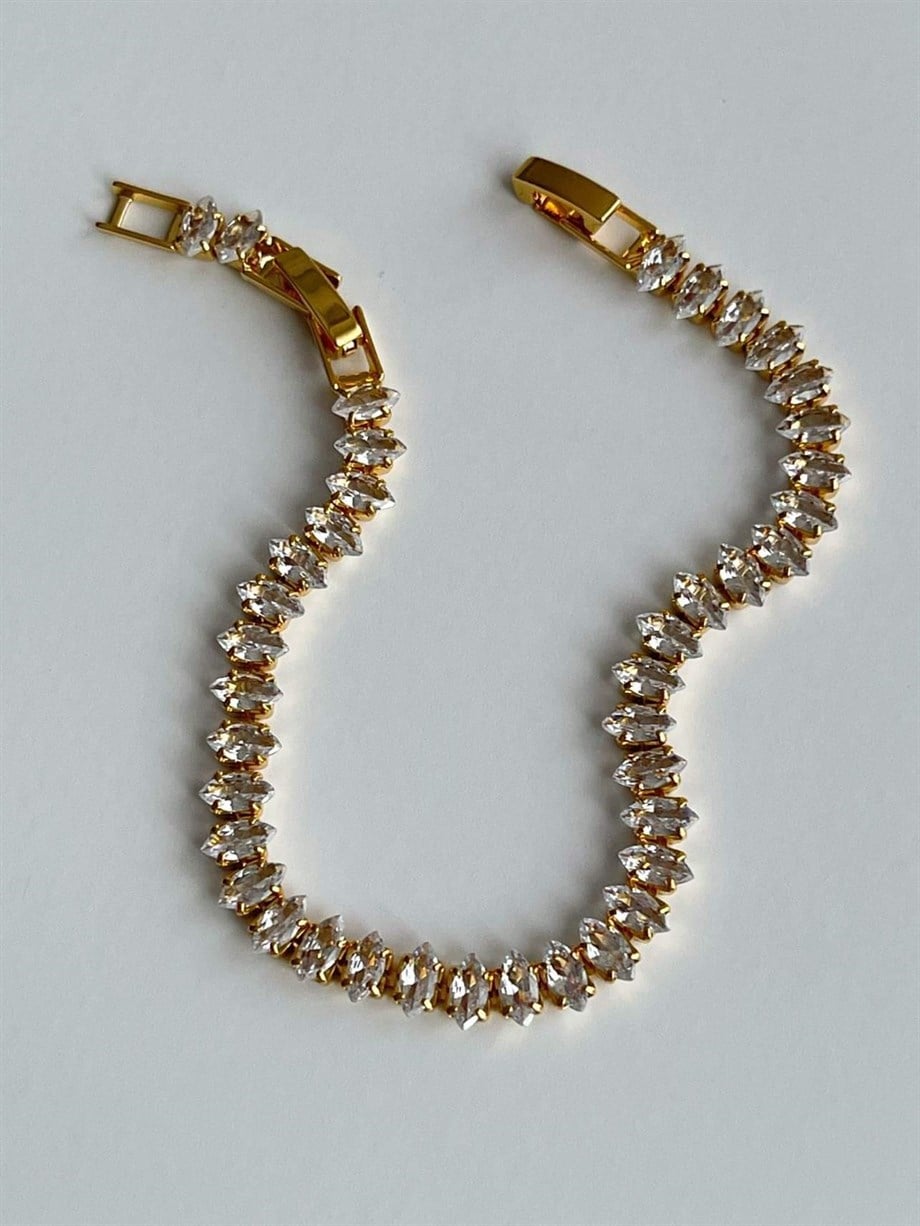 Çelik Gold Renk Mekik Baget Taşlı Bileklik (21 Cm)
