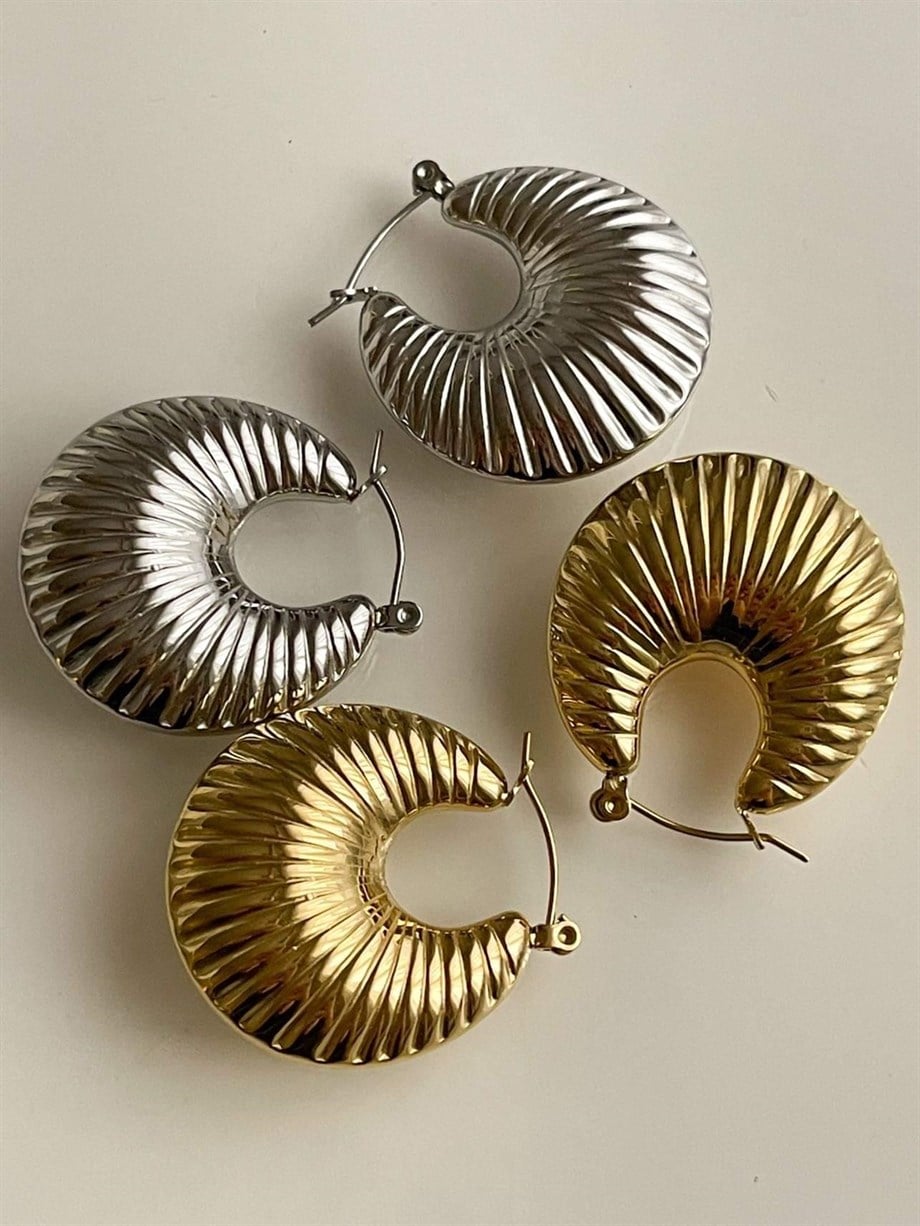 Çelik Gold Renk Midye Küpe (3 Cm)