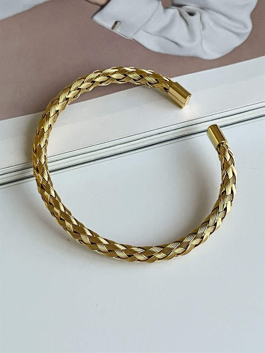 Çelik Gold Renk Örgü Bilezik