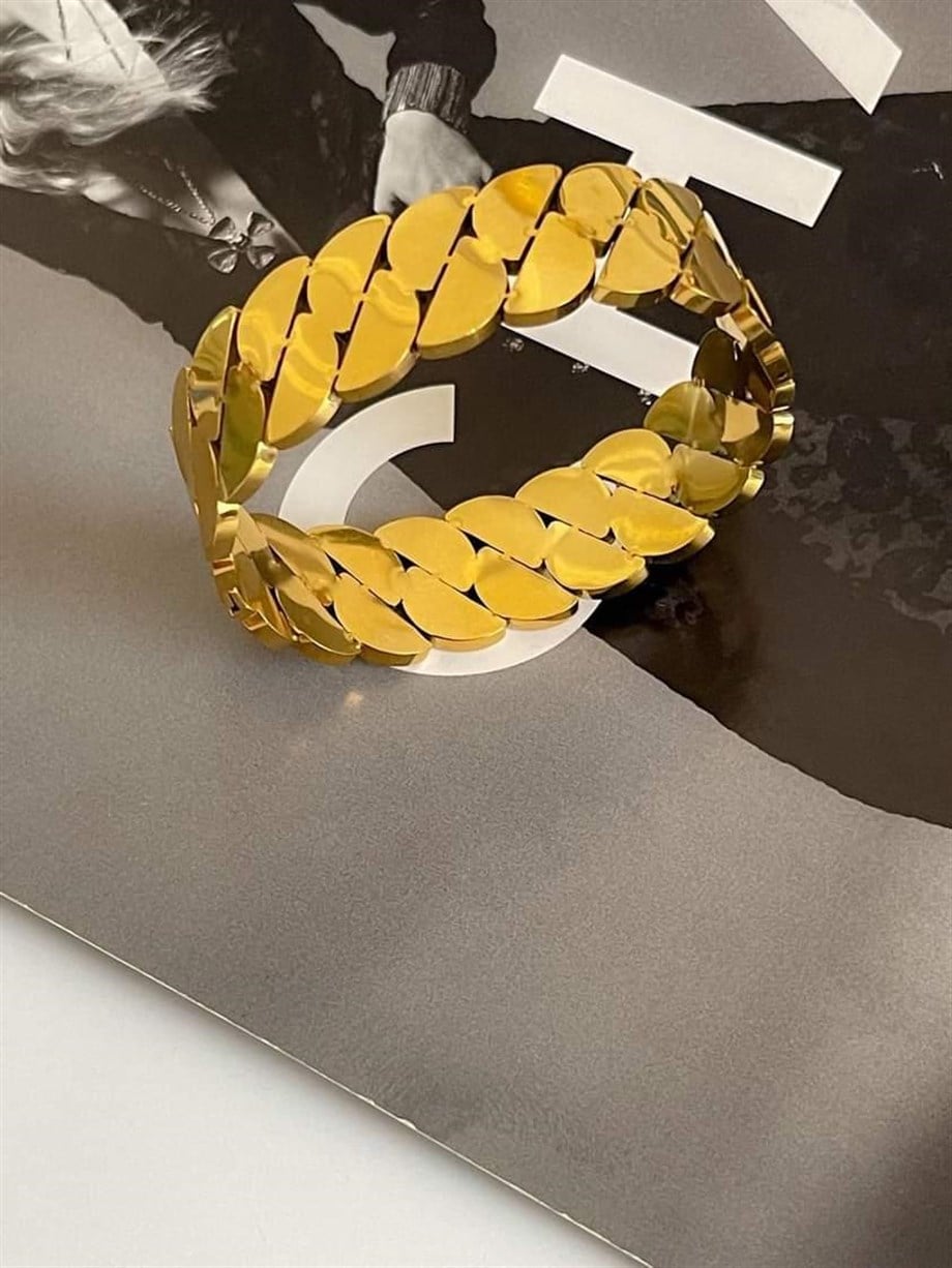 Çelik Gold Renk Örgü Kelepçe Bileklik 