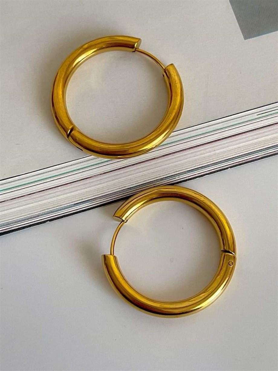 Çelik Gold Renk Pera Basic Halka Küpe( 3 Cm)-(6 Numara)