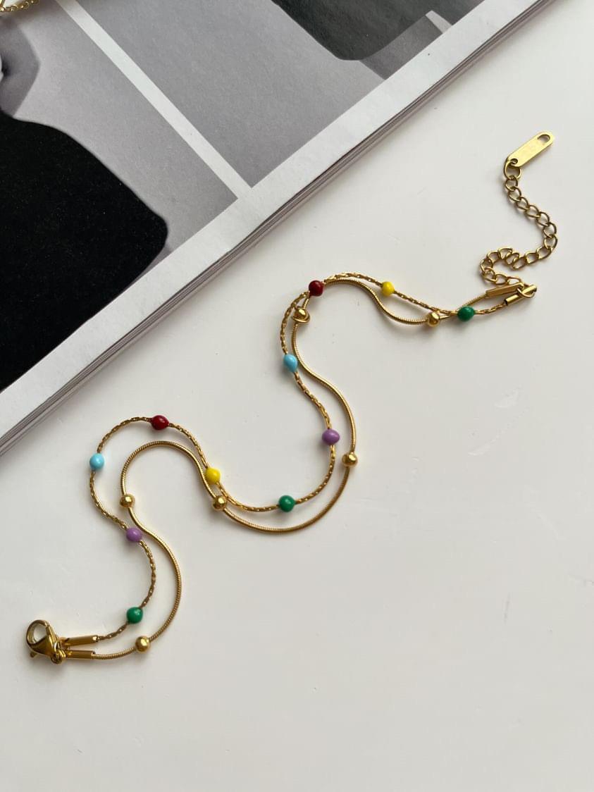 Çelik Gold Renkli Boncuklu Halhal (27 Cm)
