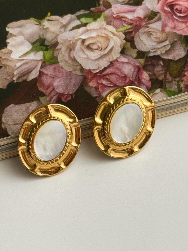 Çelik Gold Sedefli Delik Gerektirmeyen Klipsli Küpe (2.40 Cm)