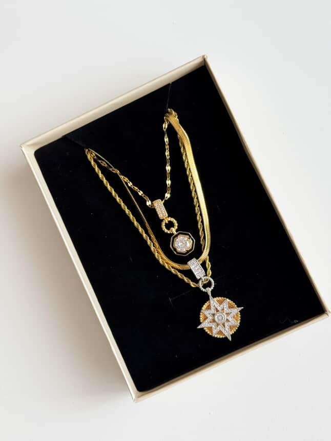 Çelik Gold Serenay Yıldızlı Üçlü Birleşik Olmayan Kombin Kolye (65 Cm)