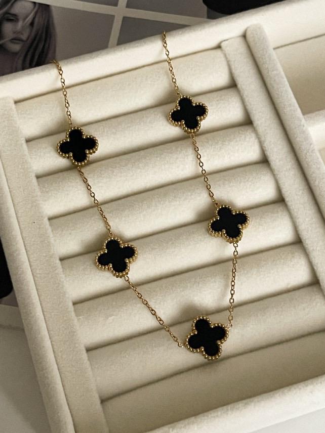 Çelik Gold Siyah One Cleef Kolye (45 Cm)