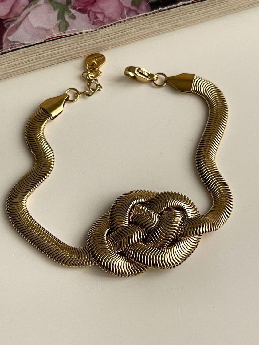 Çelik Gold Snake Düğüm Bileklik (20 Cm)