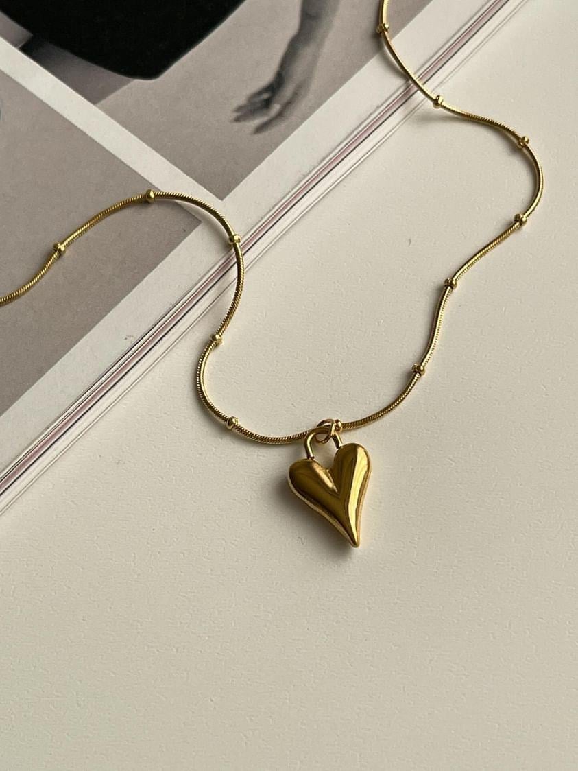 Çelik Gold Topçuklu Amour Kalp Kolye (45 Cm)