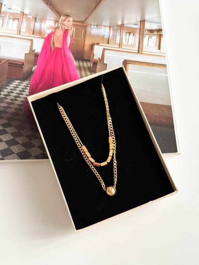 Çelik Gold Topçuklu İkili Birleşik Kombin Kolye (60 Cm)