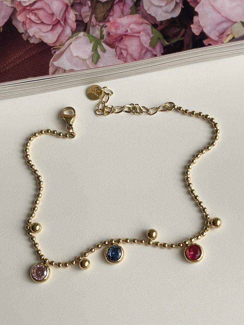 Çelik Gold Topçuklu Renkli Taşlı Halhal (27 Cm)