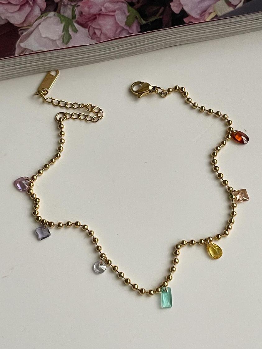 Çelik Gold Topçuklu Renkli Taşlı Halhal (27 Cm)