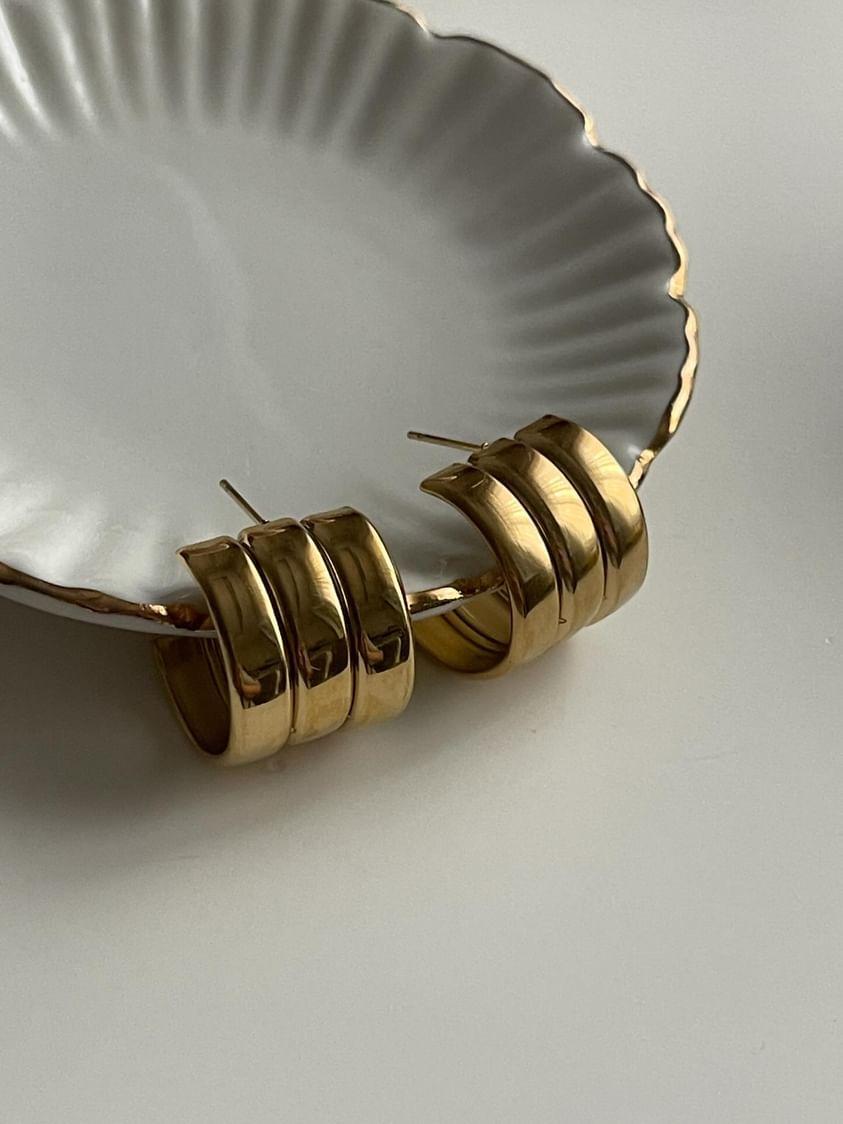 Çelik Gold Üçlü Küpe (2 Cm)