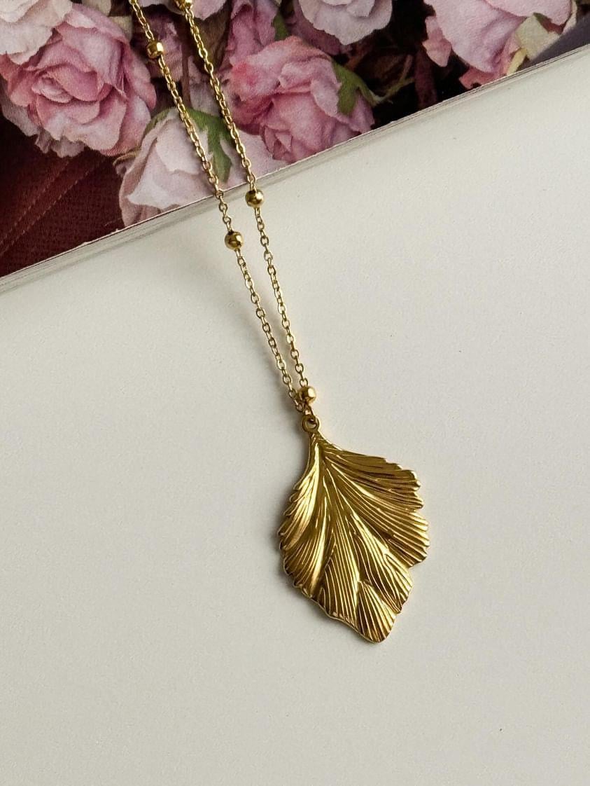 Çelik Gold Yaprak Kolye (45 Cm)