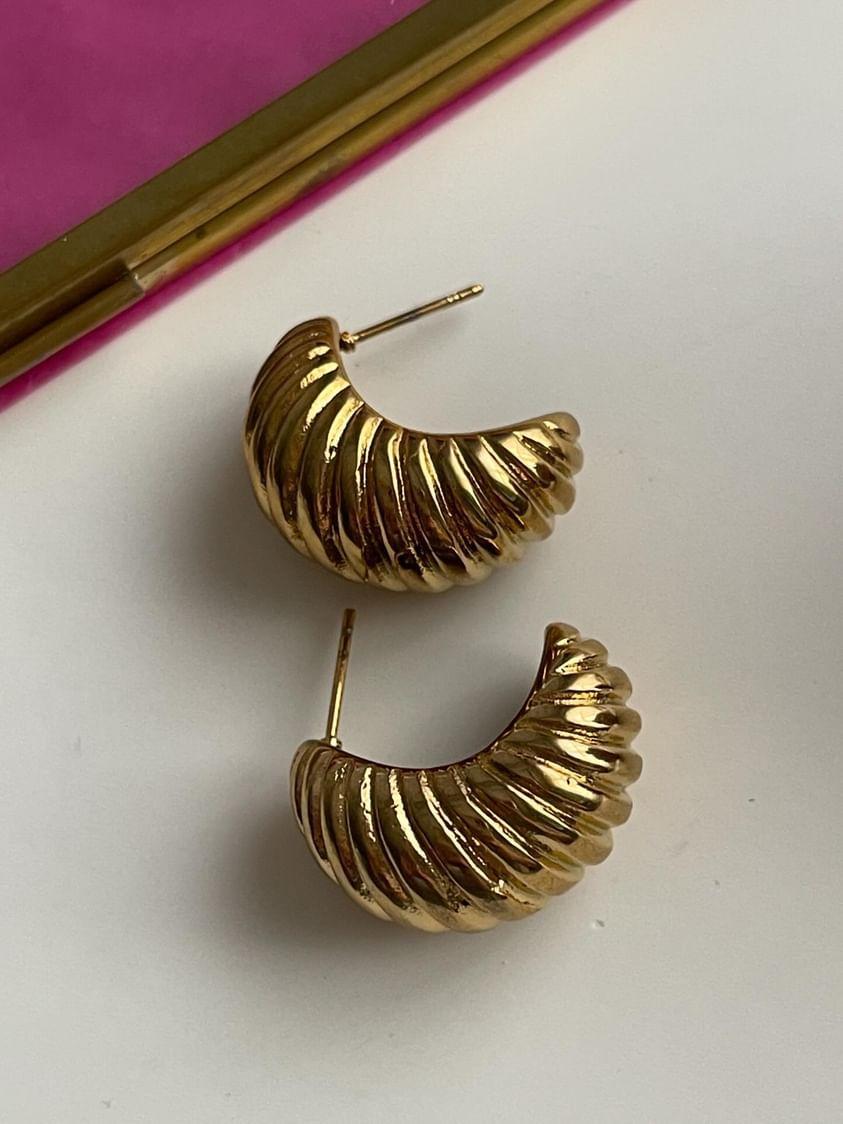 Çelik Gold Yarım Midye Vintage Küpe (2 Cm)