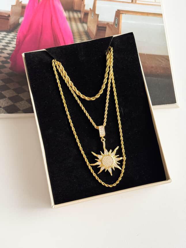 Çelik Gold Yıldızlı Burgu Halat Üçlü Birleşik Olmayan Kombin Kolye (65 Cm)