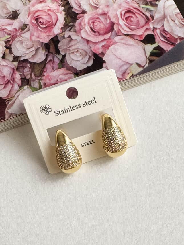 Çelik Gold Zirkon Taşlı Bottega Küpe (2 Cm)