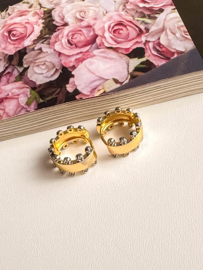Çelik Gold Zirkon Taşlı Küpe (1 Cm)
