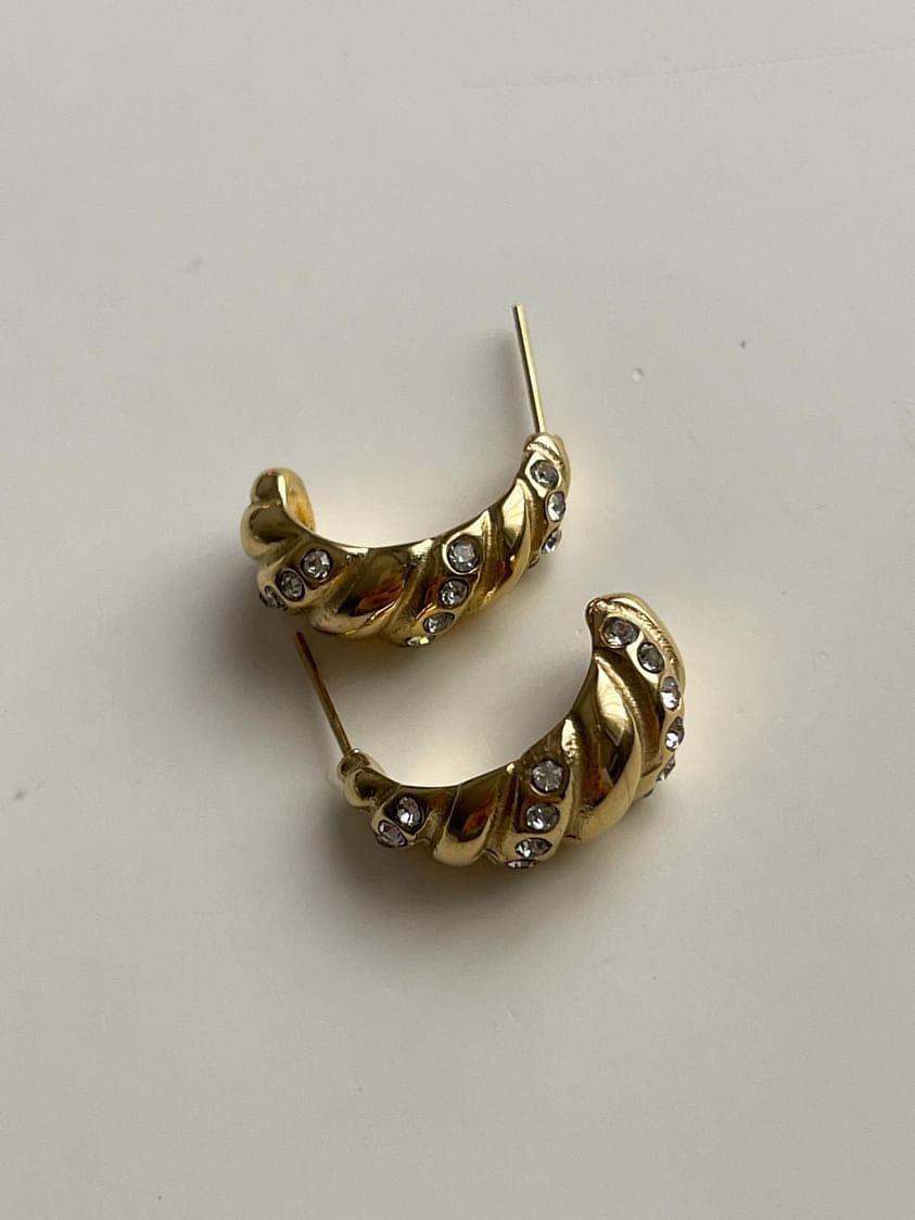 Çelik Gold Zirkon Taşlı Midye Vintage Küpe (2 Cm)