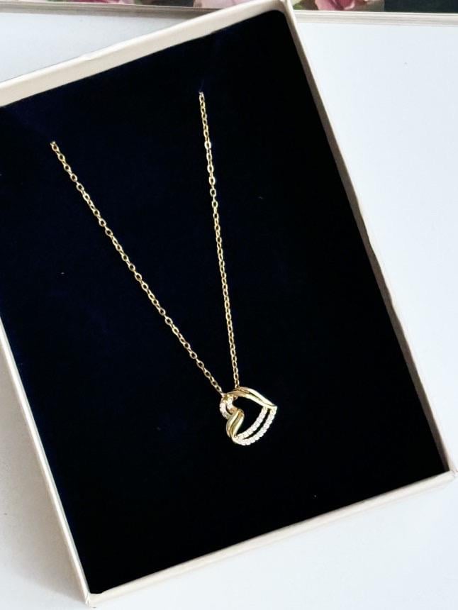 Çelik Gold Zirkon Taşlı Minimal Kalp Kolye (45 Cm)