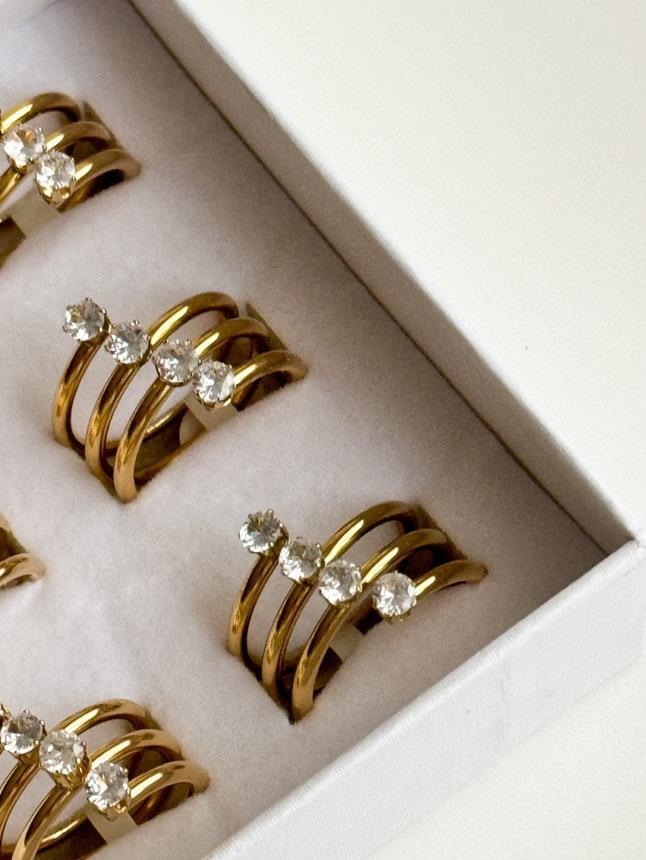 Çelik Gold Zirkon Taşlı Numaralı Yüzük (17 Numara)