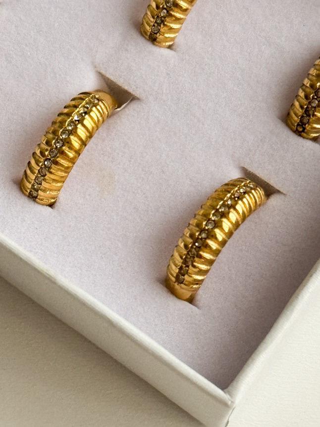Çelik Gold Zirkon Taşlı Numaralı Yüzük (18 Numara)