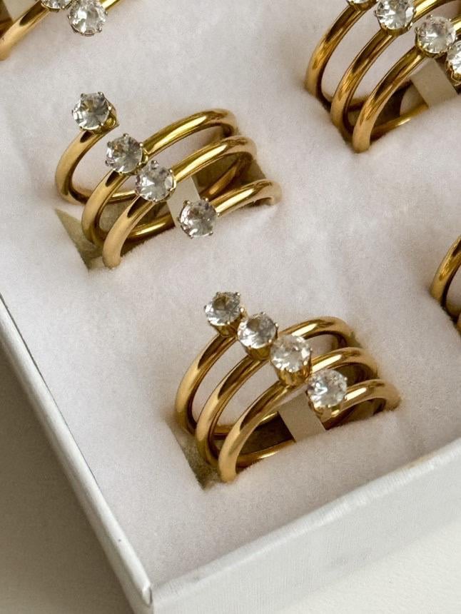 Çelik Gold Zirkon Taşlı Numaralı Yüzük (19 Numara)
