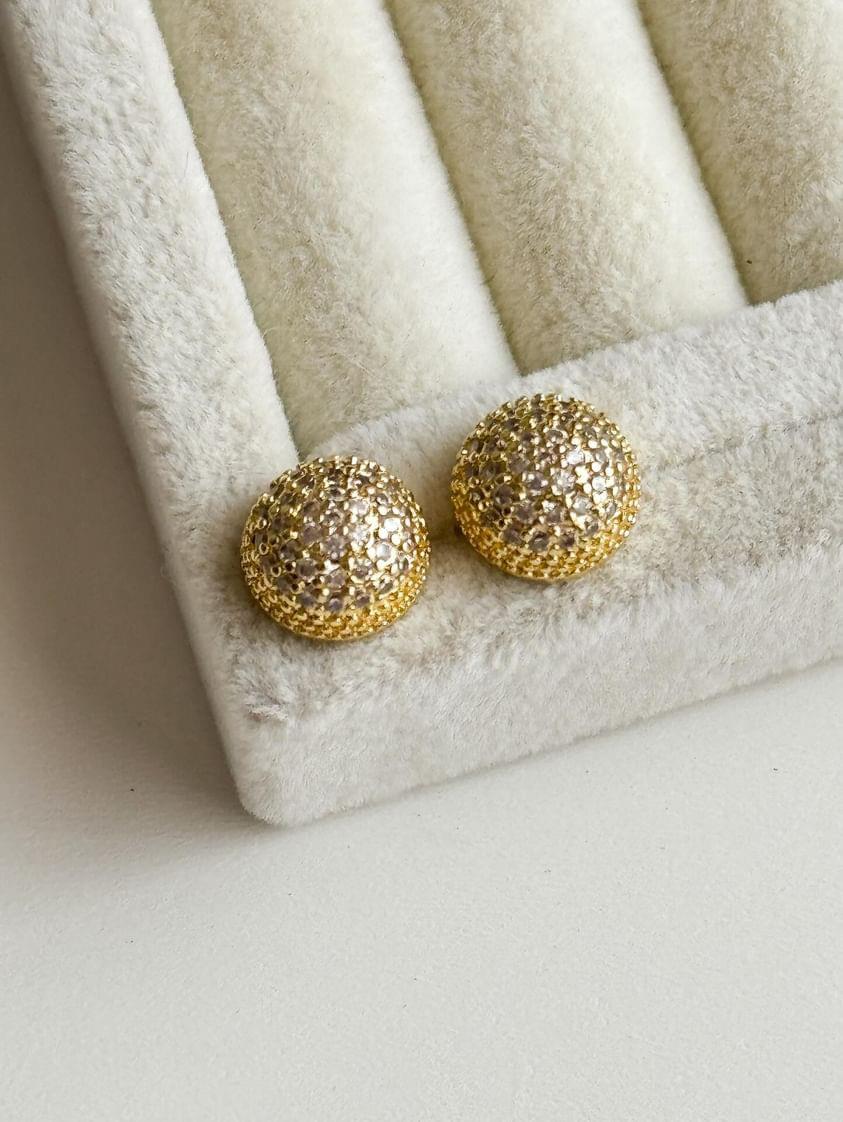 Çelik Gold Zirkon Topçuklu Küpe (1 Cm)