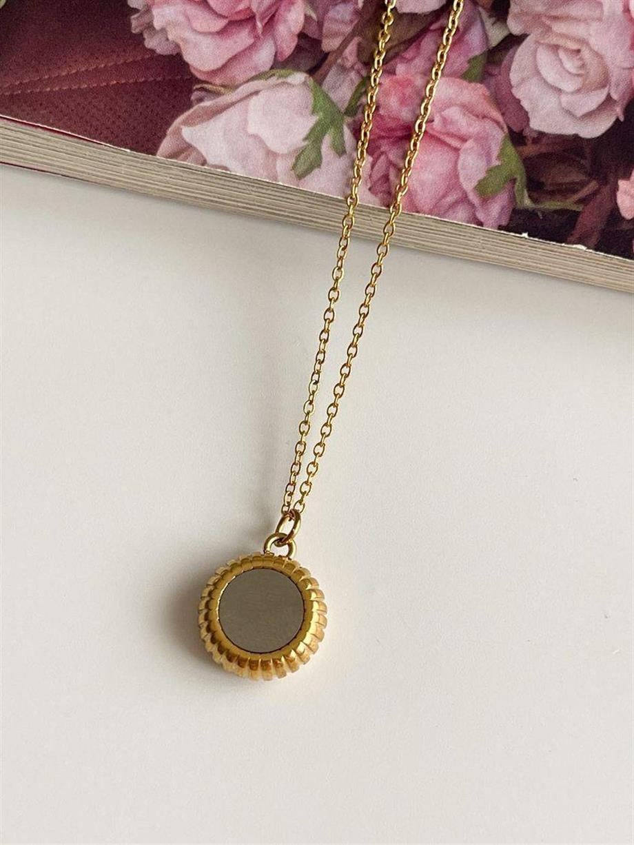Çelik Gri Sedefli Vintage Minimal Kolye (44 Cm)