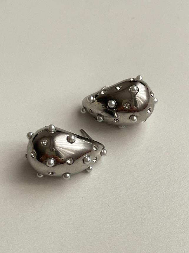 Çelik Gümüş İncili Zirkon Taşlı Bottega Küpe (2.5 Cm)