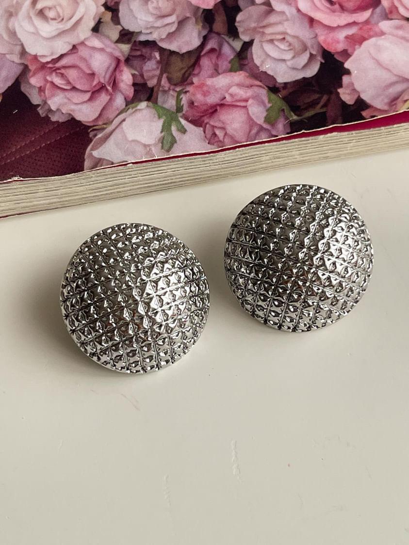 Çelik Gümüş Renk Desenli Vintage Küpe (3 Cm)