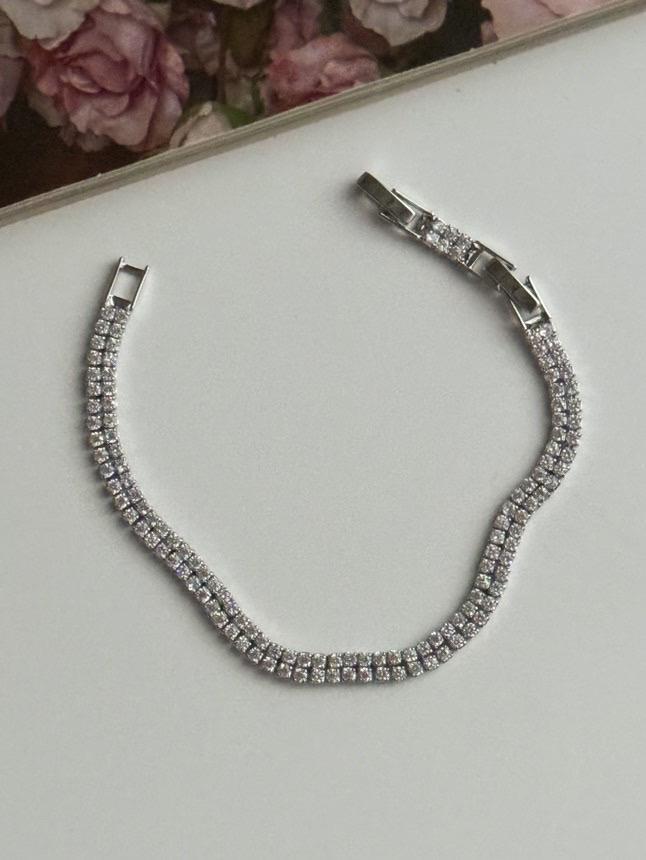 Çelik Gümüş Renk İkili Su Yolu Bileklik (19 Cm)