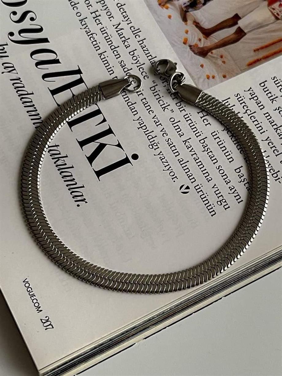 Çelik Gümüş Renk Kalın İtalyan Zincir Bileklik (19 Cm) (1 Numara)