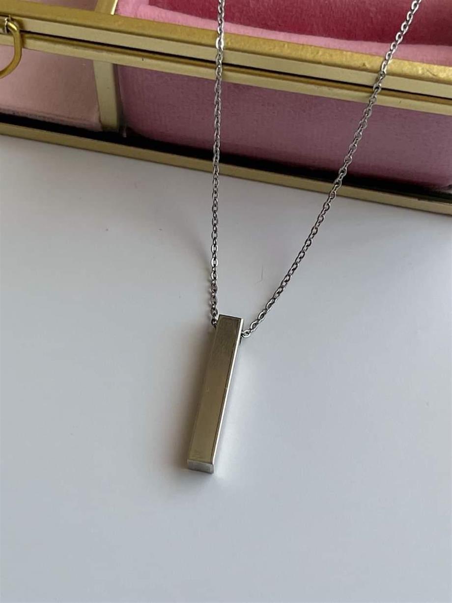 Çelik Gümüş Renk Plaka İsim Yazdırılabilir Uzun Kolye (60 Cm)